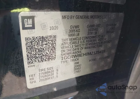 2021 Chevrolet Silverado 1500 2Wd Standard Bed Custom z USA, uszkodzony, nr VIN 1GCRWBEH0MZ125419